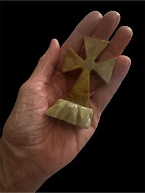 Banded Onyx Carved Cross Decorative Accent with Base